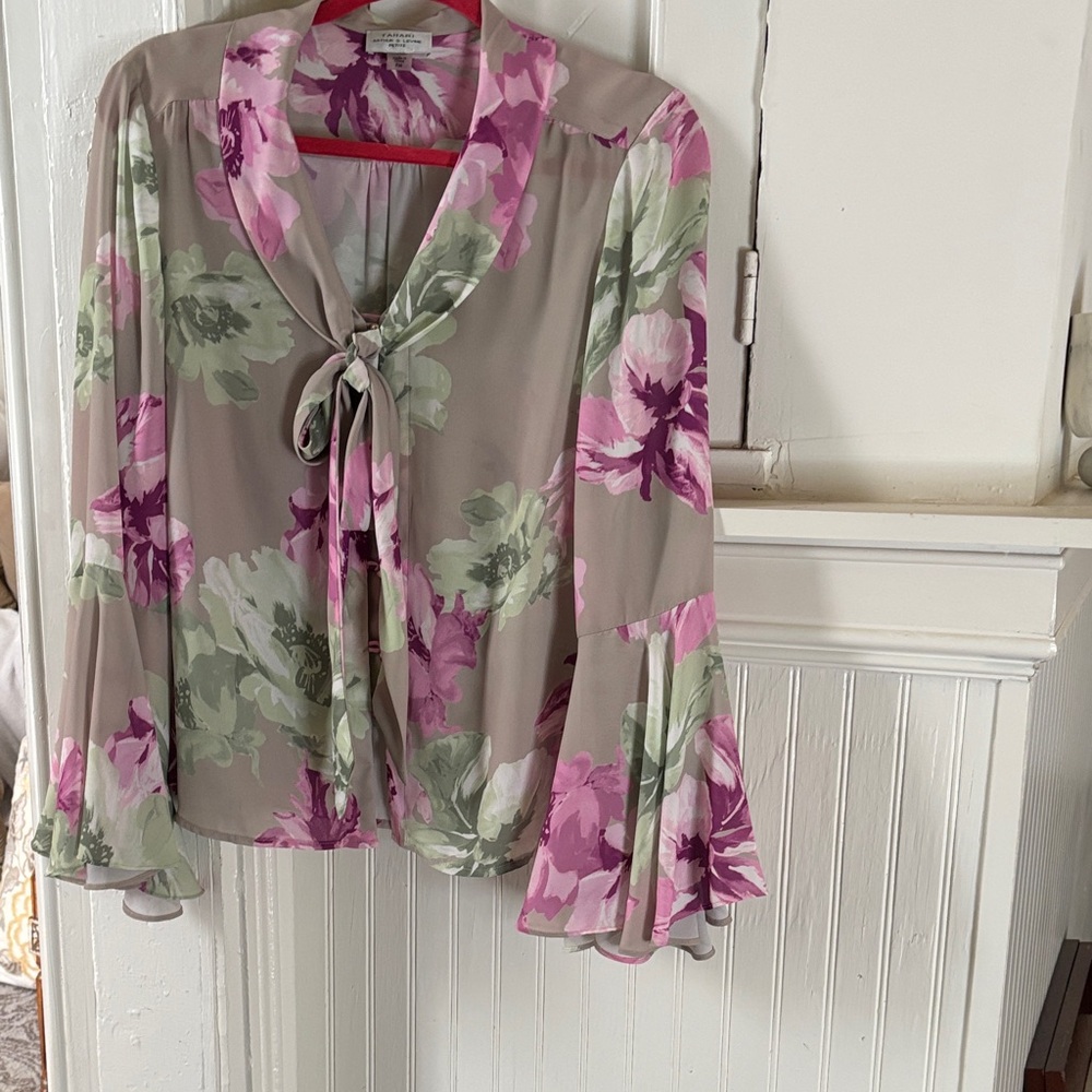 Floral Bell Sleeve Blouse - Pink and Green